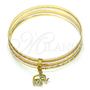 Aro Semanario 07.253.0001.06 Oro Laminado, Diseño de Elefante, Diamantado, Tres Tonos (Grosor 02 MM, Talla 6 (2,75 de Diámetro))