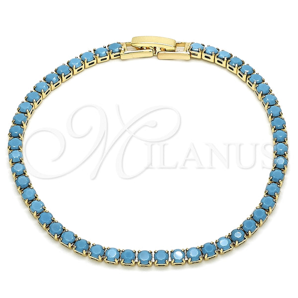 Pulsera Tennis 03.130.0001.1.07 Oro Laminado, con Zirconia Cubica Turquoise, Pulido, Tono Dorado (Grosor 03 MM, 8 Pulgadas de Largo)