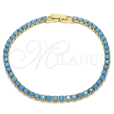 Pulsera Tennis 03.130.0001.1.07 Oro Laminado, con Zirconia Cubica Turquoise, Pulido, Tono Dorado (Grosor 03 MM, 8 Pulgadas de Largo)