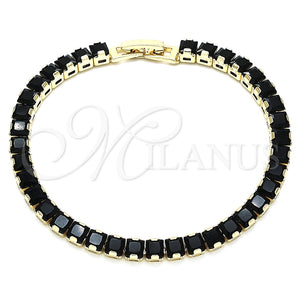 Pulsera Tennis 03.130.0004.07 Oro Laminado, Diseño de Baguette, con Zirconia Cubica Negro, Pulido, Tono Dorado (Grosor 05 MM, 7 Pulgadas de Largo)