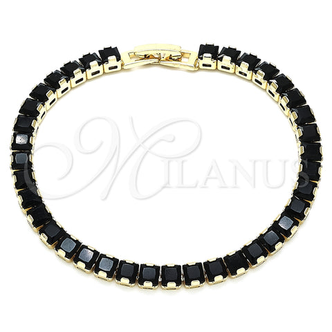 Pulsera Tennis 03.130.0004.07 Oro Laminado, Diseño de Baguette, con Zirconia Cubica Negro, Pulido, Tono Dorado (Grosor 05 MM, 7 Pulgadas de Largo)