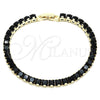 Pulsera Tennis 03.130.0004.07 Oro Laminado, Diseño de Baguette, con Zirconia Cubica Negro, Pulido, Tono Dorado (Grosor 05 MM, 7 Pulgadas de Largo)