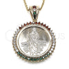 Dije Religioso 05.63.1160.1 Oro Laminado, Diseño de San Judas y Moneda Centenario, con Multicolor Zirconia Cubica, Pulido, Tono Dorado