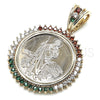 Dije Religioso 05.63.1160.1 Oro Laminado, Diseño de San Judas y Moneda Centenario, con Multicolor Zirconia Cubica, Pulido, Tono Dorado