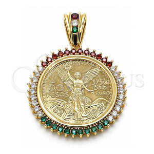 Dije Religioso 05.63.1161.1 Oro Laminado, Diseño de Moneda Centenario, con Zirconia Cubica Multicolor, Pulido, Tono Dorado