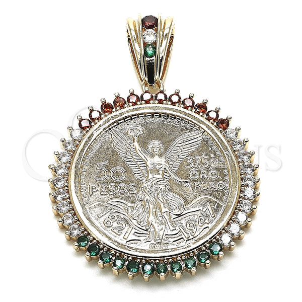 Dije Religioso 05.63.1161.1 Oro Laminado, Diseño de Moneda Centenario, con Multicolor Zirconia Cubica, Pulido, Tono Dorado