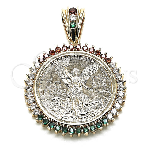 Dije Religioso 05.63.1161.1 Oro Laminado, Diseño de Moneda Centenario, con Multicolor Zirconia Cubica, Pulido, Tono Dorado