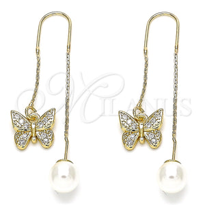 Arete Violador 02.210.0335 Oro Laminado, Diseño de Mariposa, con Blanca Micro Pave, Pulido, Tono Dorado