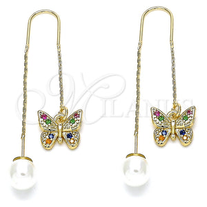 Arete Violador 02.210.0335.1 Oro Laminado, Diseño de Mariposa, con Multicolor Micro Pave, Pulido, Tono Dorado