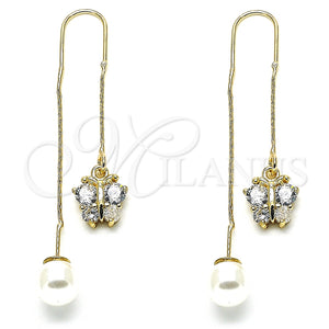 Arete Violador 02.210.0337 Oro Laminado, Diseño de Mariposa, con Blanca Micro Pave, Pulido, Tono Dorado