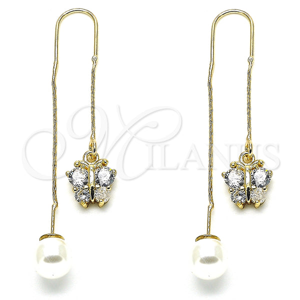 Arete Violador 02.210.0337 Oro Laminado, Diseño de Mariposa, con Blanca Micro Pave, Pulido, Tono Dorado