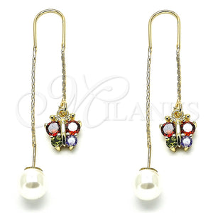 Arete Violador 02.210.0337.1 Oro Laminado, Diseño de Mariposa, con Multicolor Micro Pave, Pulido, Tono Dorado