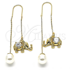 Arete Violador 02.210.0338 Oro Laminado, Diseño de Elefante, con Blanca Micro Pave, Pulido, Tono Dorado