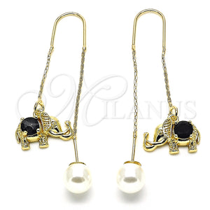 Arete Violador 02.210.0338.2 Oro Laminado, Diseño de Elefante, con Negro Micro Pave, Pulido, Tono Dorado