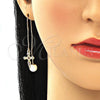 Arete Violador 02.210.0339.1 Oro Laminado, Diseño de Cruz, con Multicolor Micro Pave, Pulido, Tono Dorado