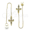 Arete Violador 02.210.0339.1 Oro Laminado, Diseño de Cruz, con Multicolor Micro Pave, Pulido, Tono Dorado