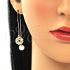 Arete Violador 02.210.0342 Oro Laminado, Diseño de Flor y Corazón, con Blanca Micro Pave, Pulido, Tono Dorado