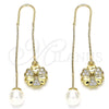 Arete Violador 02.210.0342 Oro Laminado, Diseño de Flor y Corazón, con Blanca Micro Pave, Pulido, Tono Dorado