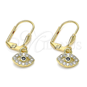 Arete Colgante 02.210.0343 Oro Laminado, con Blanca and Negro Micro Pave, Pulido, Tono Dorado