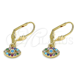 Arete Colgante 02.210.0343.1 Oro Laminado, con Multicolor Micro Pave, Pulido, Tono Dorado