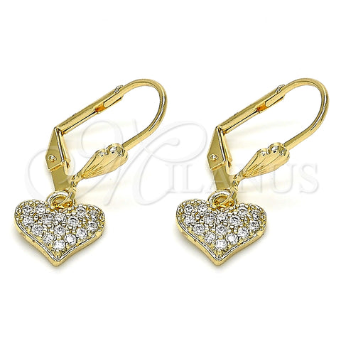 Arete Colgante 02.210.0345 Oro Laminado, Diseño de Corazón, con Blanca Micro Pave, Pulido, Tono Dorado