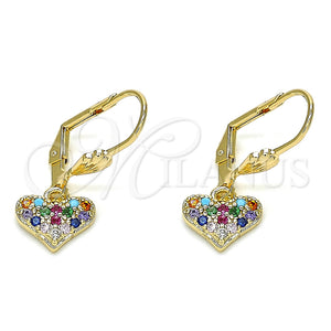 Arete Violador 02.210.0345.1 Oro Laminado, Diseño de Corazón, con Multicolor Micro Pave, Pulido, Tono Dorado