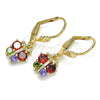 Arete Colgante 02.210.0346.1 Oro Laminado, Diseño de Mariposa, con Multicolor Micro Pave, Pulido, Tono Dorado