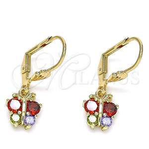 Arete Colgante 02.210.0346.1 Oro Laminado, Diseño de Mariposa, con Multicolor Micro Pave, Pulido, Tono Dorado