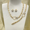Collar, Pulsera y Dije 06.372.0005 Oro Laminado, Diseño de Corazón y Besos y Abrazos, con Cristal Blanca, Pulido, Tono Dorado
