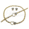 Collar, Pulsera y Dije 06.372.0005 Oro Laminado, Diseño de Corazón y Besos y Abrazos, con Cristal Blanca, Pulido, Tono Dorado