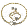 Collar, Pulsera y Dije 06.372.0005 Oro Laminado, Diseño de Corazón y Besos y Abrazos, con Cristal Blanca, Pulido, Tono Dorado