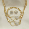 Collar, Pulsera y Dije 06.372.0005 Oro Laminado, Diseño de Corazón y Besos y Abrazos, con Cristal Blanca, Pulido, Tono Dorado