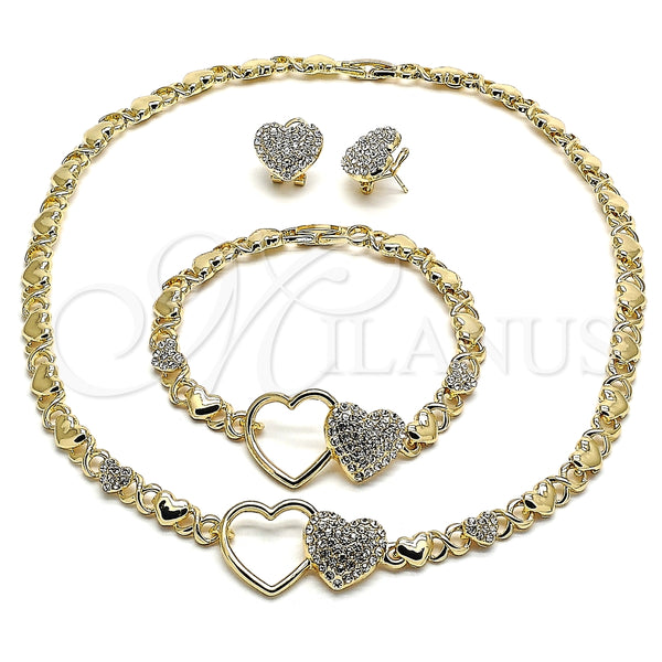 Collar, Pulsera y Dije 06.372.0005 Oro Laminado, Diseño de Corazón y Besos y Abrazos, con Cristal Blanca, Pulido, Tono Dorado