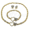 Collar, Pulsera y Dije 06.372.0005 Oro Laminado, Diseño de Corazón y Besos y Abrazos, con Cristal Blanca, Pulido, Tono Dorado