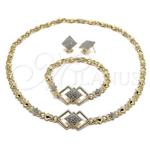 Collar, Pulsera y Dije 06.372.0010 Oro Laminado, Diseño de Besos y Abrazos, con Blanca Cristal, Pulido, Tono Dorado