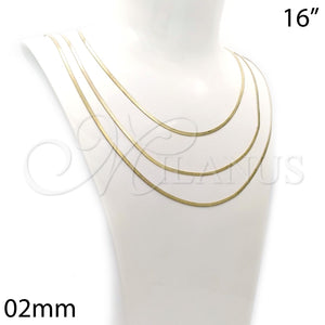 Gargantilla Basica 04.213.0176.16 Oro Laminado, Diseño de Herringbone, Pulido, Tono Dorado (02 MM Thickness, 16 Inches Length)