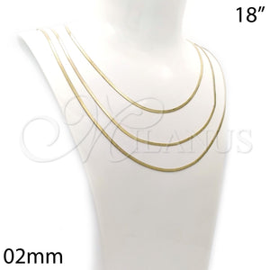 Gargantilla Basica 04.213.0176.18 Oro Laminado, Diseño de Herringbone, Pulido, Tono Dorado (02 MM Thickness, 18 Inches Length)