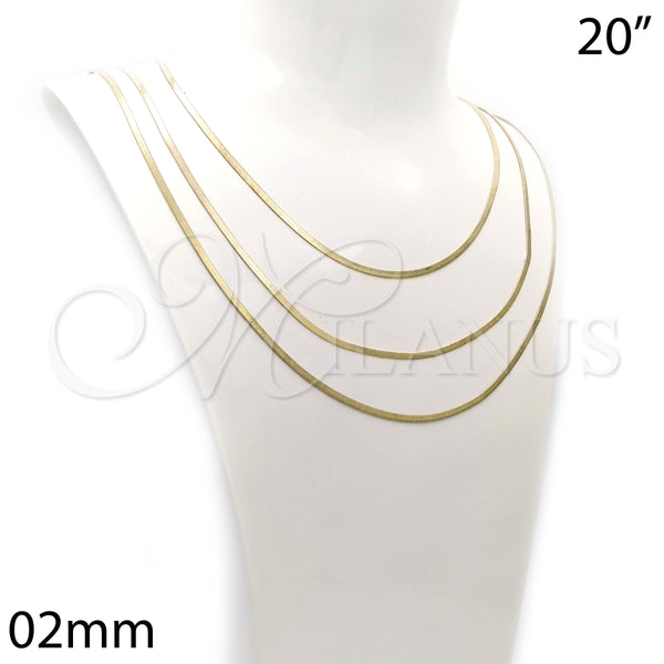 Gargantilla Basica 04.213.0176.20 Oro Laminado, Diseño de Herringbone, Pulido, Tono Dorado (02 MM Thickness, 20 Inches Length)