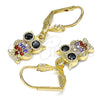 Arete Violador 02.210.0348.1 Oro Laminado, Diseño de Búho, con Multicolor Micro Pave, Pulido, Tono Dorado