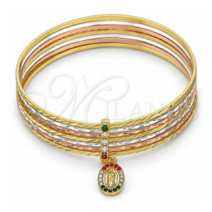 Aro Semanario 07.253.0003.06 Oro Laminado, Diseño de Guadalupe, con Cristal Multicolor, Diamantado, Tres Tonos (Grosor 02 MM, Talla 6 (2,75 de Diámetro))