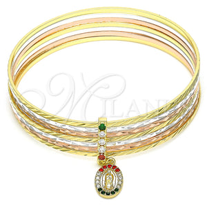 Aro Semanario 07.253.0003.06 Oro Laminado, Diseño de Guadalupe, con Multicolor Cristal, Diamantado, Tres Tonos (02 MM Thickness, Size 6 (2.75 Diameter))