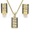Juego de Arete y Dije de Adulto 10.210.0113.4 Oro Laminado, Diseño de Elefante, con Negro Micro Pave, Pulido, Tono Dorado
