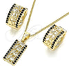 Juego de Arete y Dije de Adulto 10.210.0113.4 Oro Laminado, Diseño de Elefante, con Negro Micro Pave, Pulido, Tono Dorado