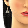 Juego de Arete y Dije de Adulto 10.316.0020.2 Oro Laminado, Diseño de Elefante, con Negro Zirconia Cubica, Pulido, Tono Dorado