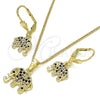 Juego de Arete y Dije de Adulto 10.316.0020.2 Oro Laminado, Diseño de Elefante, con Negro Zirconia Cubica, Pulido, Tono Dorado