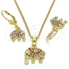 Juego de Arete y Dije de Adulto 10.316.0020.3 Oro Laminado, Diseño de Elefante, con Granate Zirconia Cubica, Pulido, Tono Dorado