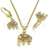 Juego de Arete y Dije de Adulto 10.316.0020.3 Oro Laminado, Diseño de Elefante, con Granate Zirconia Cubica, Pulido, Tono Dorado