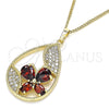 Collares con Dije 04.284.0022.1.20 Oro Laminado, Diseño de Gota y Mariposa, con Granate Zirconia Cubica and Blanca Micro Pave, Pulido, Tono Dorado (02 MM Thickness, 20 Inches Length)
