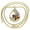 Collares con Dije 04.284.0022.1.20 Oro Laminado, Diseño de Gota y Mariposa, con Granate Zirconia Cubica and Blanca Micro Pave, Pulido, Tono Dorado (02 MM Thickness, 20 Inches Length)