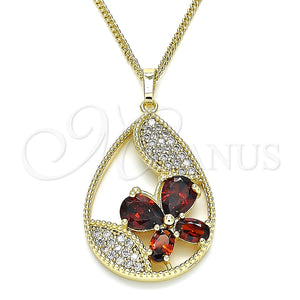Collares con Dije 04.284.0022.1.20 Oro Laminado, Diseño de Gota y Mariposa, con Granate Zirconia Cubica and Blanca Micro Pave, Pulido, Tono Dorado (02 MM Thickness, 20 Inches Length)